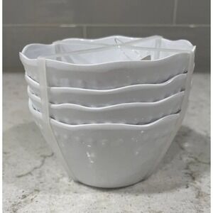 Set 4 TOMMY BAHAMA White MELAMINE Small 4.5” Bowls Hobnail Dip Appetizer Dessert